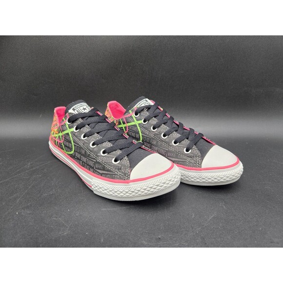 Converse Junior 5 All Star Shoes Canvas Sneakers Neon Green Pink Geometric - Picture 3 of 9
